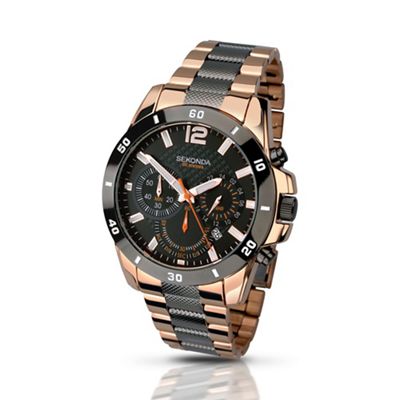 Mens rose gold and gunmetal chronograph bracelet watch 1006.28